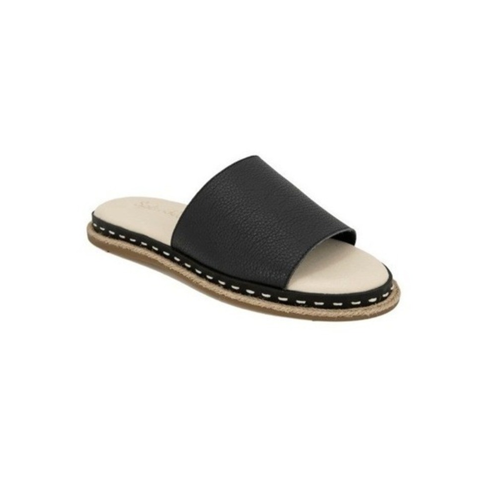 Splendid Calipso‎ Sandal Black Leather Slide Open Toe Wide Strap Flat 8.5